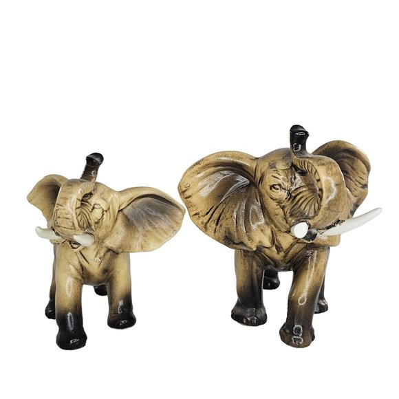 Vintage Lefton Elephant Figurine Set H2674 Trunk Up Lucky Gulfgate *FLAWS* - Picture 3 of 11